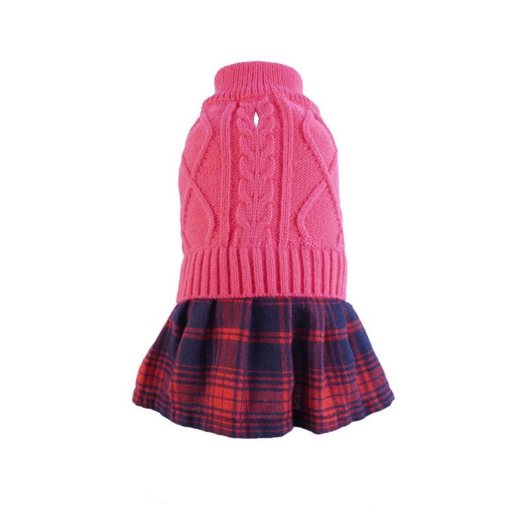 Knit Dog Sweater Stitching Classic Plaid Skirt